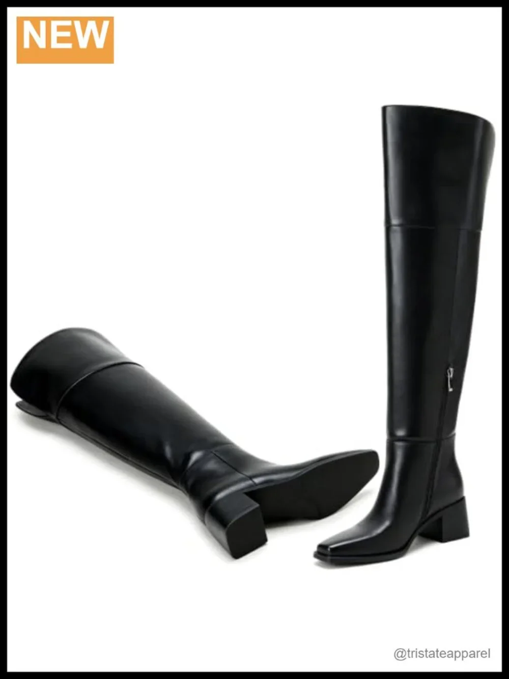 Wide Calf Over Knee Boots Square Toe Block Heel Faux Leather